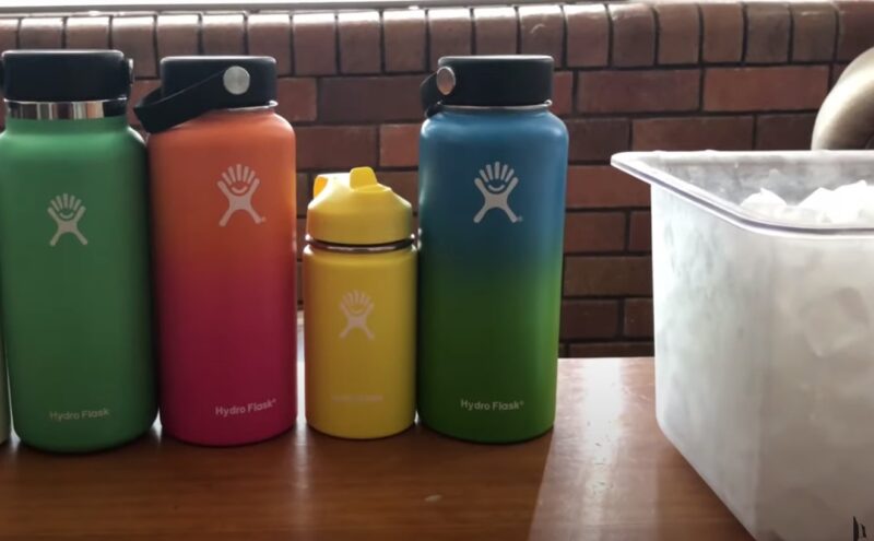 hydro flask and ice cubes